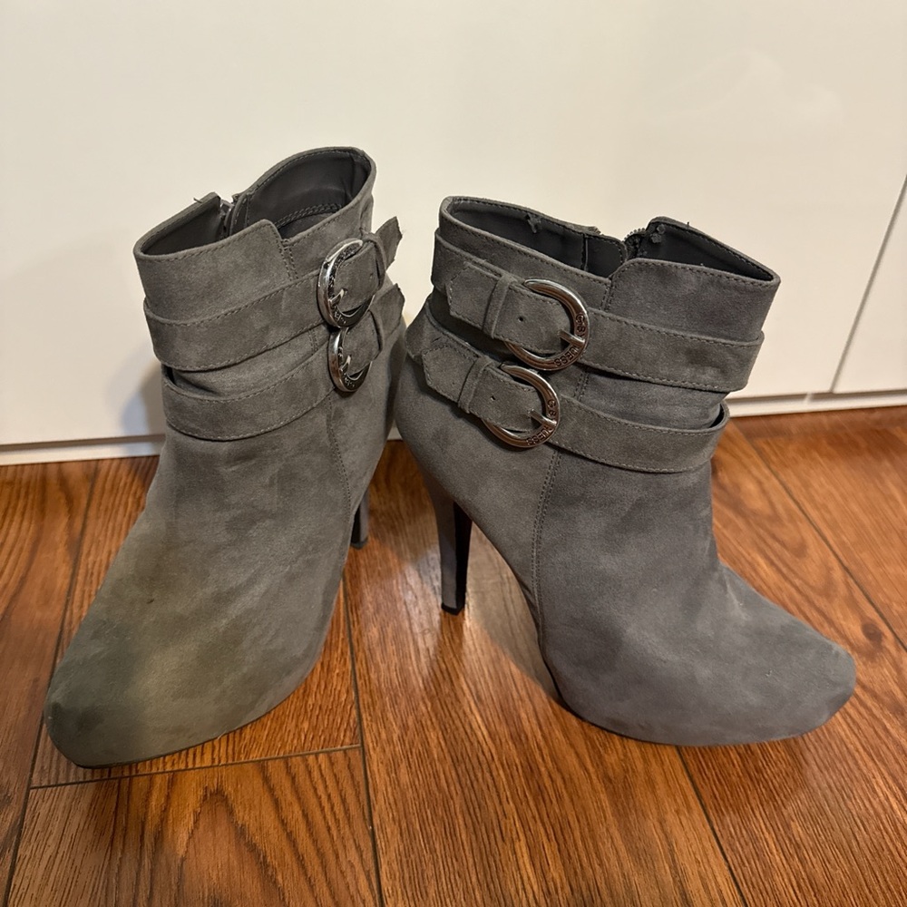 G by Guess Gray Ankle Booties with Buckle Straps